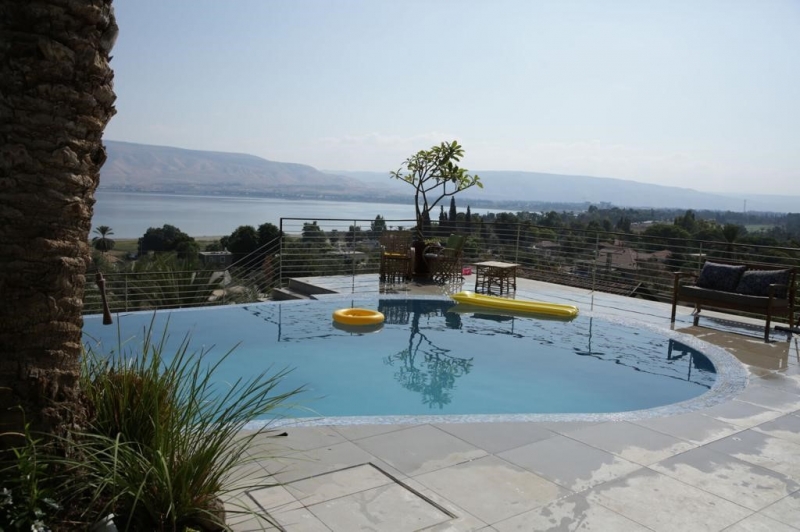Swimming pool with open views of the Sea of Galilee
